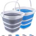2 Pack Collapsible Buckets 10L 2.6 Gallon Cleaning Bucket Mop Bucket Folding Foldable Portable Small Plastic Water Supplies for Outdoor Garden Camping Fishing Car Wash Space Saving Square Grey Blue