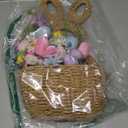 Thyle 15.7 Inch Easter Bunny Wicker Basket Door Decoration Rabbit Woven Basket Hanging Wreath for Front Door with Easter Tulips Egg Floral Decorations for Wall Indoor Outdoor Spring Home Decor