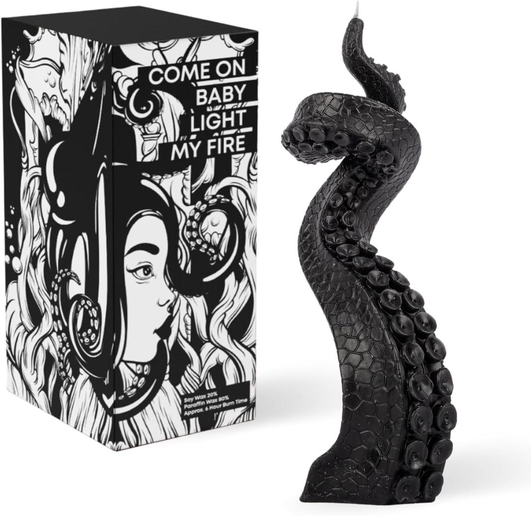 LIDY Black Candle Octopus Tentacle - Unique Candles for Goth Decor - Creepy Black Room Decor - Witchy Aesthetic & Gothic Decorations (8in, 6hr Burn, Gift Box) (8.26x3.15x2.55)