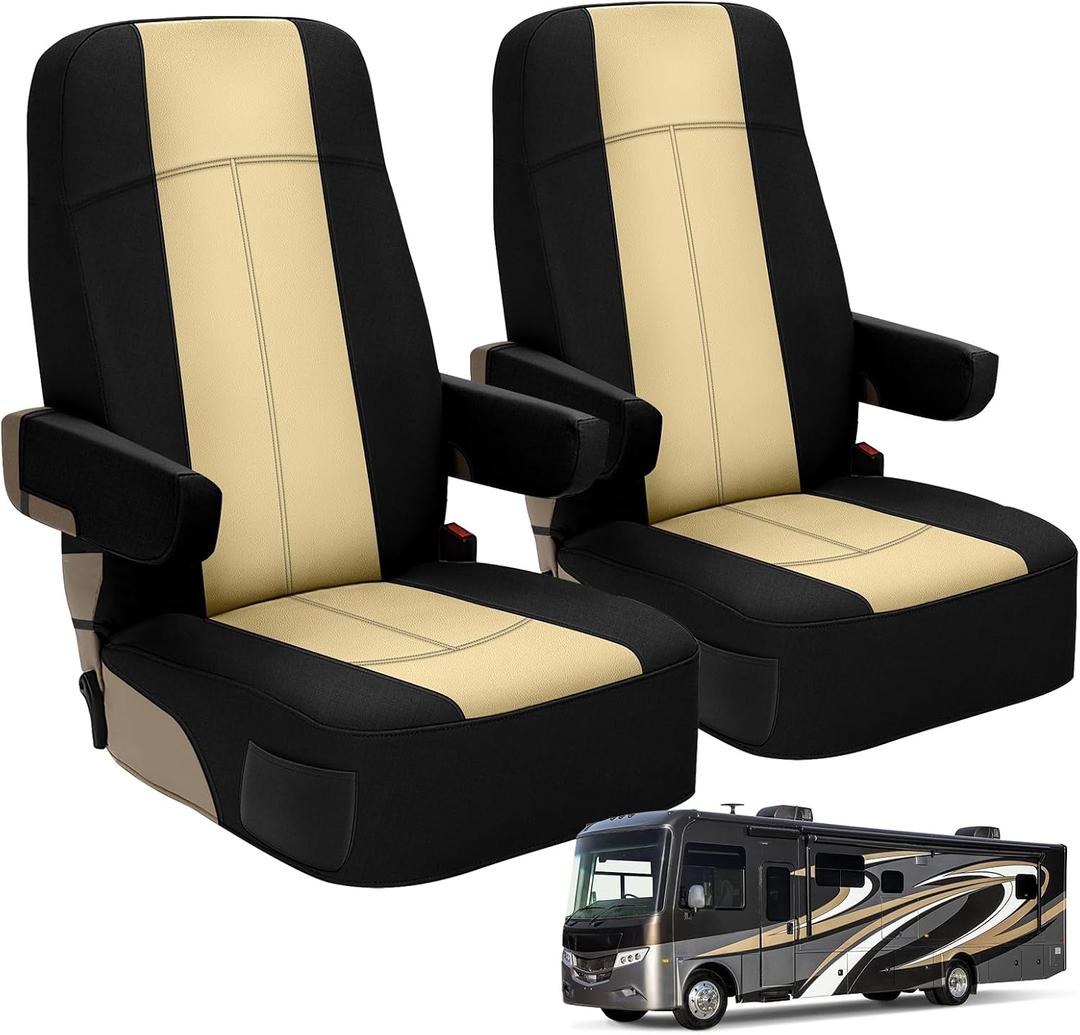 SAPUBK 2 Pack Universal RV Motorhome Captain Chairs Seat Covers, Premium Leather with Composite Soft Foam Lining Motorhome Seat Covers