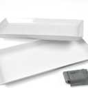 Long Melamine Serving Platter, 17.3x8x1.5 inch Rectangle Serving Trays for Party, Long Serving Platters Plates for Appetizer, Charcuterie, Bread, Fruit, Dessert, Set of 2, White