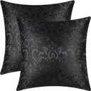 CaliTime Pack of 2 Throw Pillow Covers Cases for Couch Sofa Home Decoration Vintage Damask Floral Shining & Dull Contrast 18 X 18 Inches Black