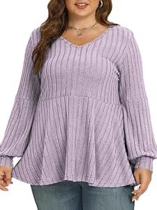 VOGRACE 3X Womens Tops Plus Size Loose Fit V Neck Shirts Winter Long Sleeve Pullover Cute Flowy Women'S Tunics Pink Grey