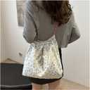 JINFANRUI Shoulder Bag for Women cute floral tote crossbody bag Canvas Shoulder Hobo Bag with handle for travel shopping (Blue)