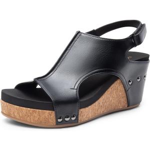 DREAM PAIRS Women's Platform Wedge Sandals, Comfortable Peep-Toe Cork Casual & Dressy Summer Lightweight Shoes for All Day Wear (7, Black)