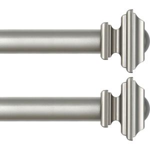 KAMANINA Pack of 2 Curtain Rods for Windows 48 to 84 Inches, 1 Inch Curtain Rod 32 to 86 inch(2.6-7.1ft), Single Drapery Rods with Square Finials, Antique Silver