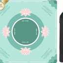 HOMBYS Wrinkle-Free Portable Mahjong Mat with Playing Instructions, Roll-Packed Double Sided Anti-Slip & Noise Reduction Table Mat Cover for Mahjong & Board Games, 31.5x31.5 Inch (Green Lotus)