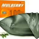 100% Mulberry Silk Pillowcase for Hair and Skin, 22 Momme Pure Natural Silk Pillow Case Both Sided with Zipper, Pillow Cover for Women Mom Men (Matcha, Standard 20''26'', 1 Pack)