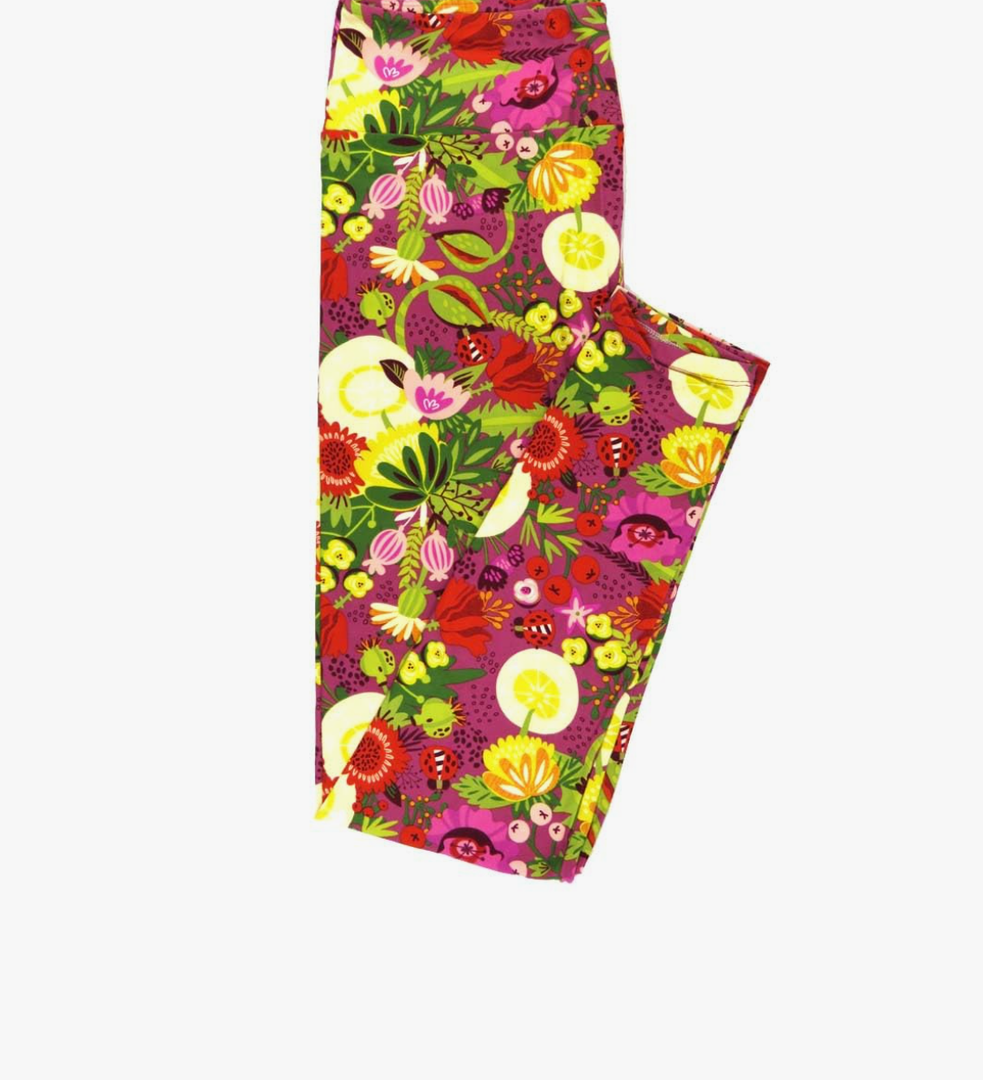 Lularoe Tall Curvy (TC fits Sizes 12-18) Ladybugs Floral Berries Buttery Soft Adult Leggings Multicoloured