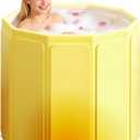 Foldable Portable Bathtub, Hot Ice Bath Tub, Shower Tub Non-Inflatable, Collapsible Bathtub SPA Soaking Tubs for Travel, Camping, Gyms, Home (Yellow) (Yellow | Mode 2 | 27.5" x 27.5" x 25.6")
