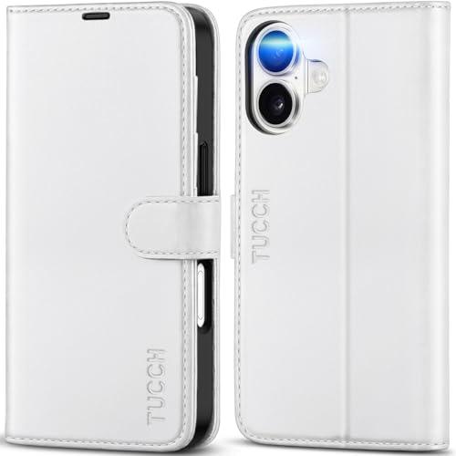 TUCCH Wallet Case for iPhone 17 (6.3") 2025, RFID Blocking 4 Card Holders | Kickstand | Shockproof TPU Shell | PU Leather | Magnetic Closure | Protective Flip Folio Cover | White