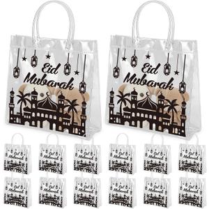 Cinrobiye 24 Pack Ramadan Mubarak Reusable Gift Bags Eid Treat Bags for Kids Classroom Party Favors Non Woven Tote Bags for Candy Eid al Adha Decorations