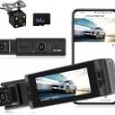 CAMECHO 3 Channel WiFi Dash Cam, Triple Car Camera with 64GB Card, Front and Rear Inside 1080P Dash Camera for Cars, 3 Inch IPS Screen, Loop Recording, Night Vision, G-Sensor, Dashboard Camera