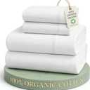 LANE LINEN Eco Friendly 100% Organic Cotton Queen Sheet Set, Soft & Comfy Fully Elasticized 15" Deep Pocket Bed Sheets, Low Pill Naturally Cooling Machine Wash Sbanas Queen- White Bed Sheets