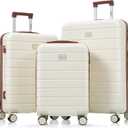 Merax 3 Piece Suitcase Set, Hardside Carry-on, Checked Luggage, Lock, Ivory + ABS, 20/24/28 Inch
