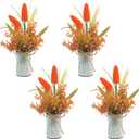 4 Pcs Fall Table Centerpieces, Artificial Fall Flowers with Vase Fake Fall Orange Plants for Thanksgiving Autumn Halloween Party Dining Room Kitchen Home Office Decor