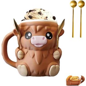 Highland Cow Ice Pint Holder,Ice Cream Pint Sleeves Cover with Handle,Cute Animal Ices Creams Cooler Container, Highland Cow Lover Gifts