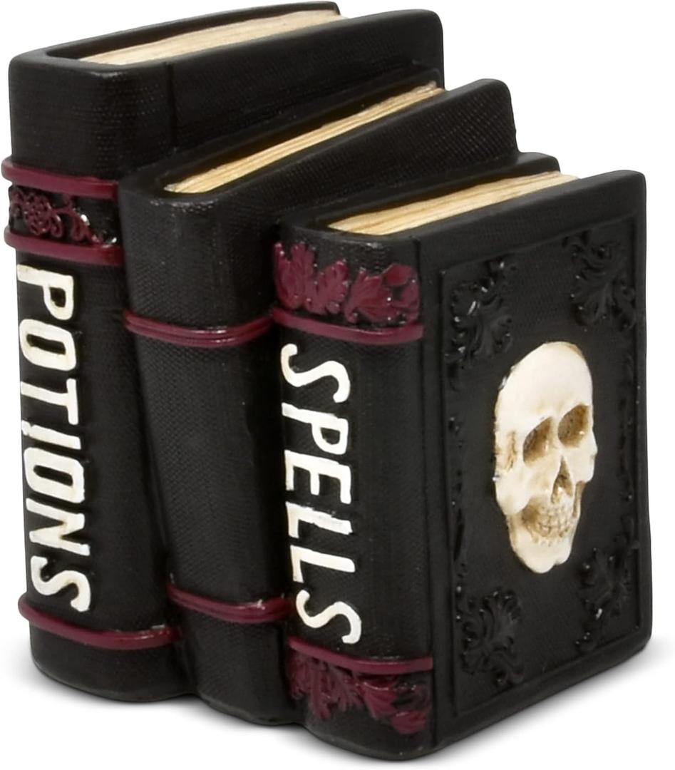 Gift Boutique Halloween Spell Book Decor  Resin Potions Spells Decorative Books with Skull for Tabletop, Mantle, Haunted House and Party Decorations