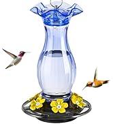 Jealoeur Hummingbird Feeder for Outdoors Hanging, 18 OZ Humming Birds Feeders with 6 Bee Guard Feeding Ports & Built-in Ant Moat, Easy to Clean, Durable Outdoor Garden Decor (Blue)