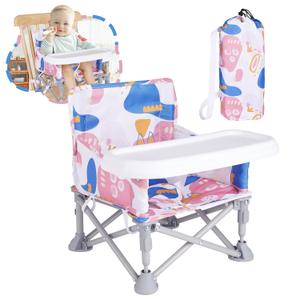 Portable Baby Chair, Folding Booster Seat with Tray for Dining Table Compact Camping Chair for Lawn Beach Travel Babies 6-36 Months (Pink and Blue)