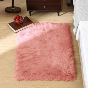 Goolela Pink Fluffy Fur Rug Fuzzy Furry Faux Sheepskin Pink Carpet 2x3 for Girls Bedroom Bedside Playroom Small Decor Cute Plush Washable Rectangle