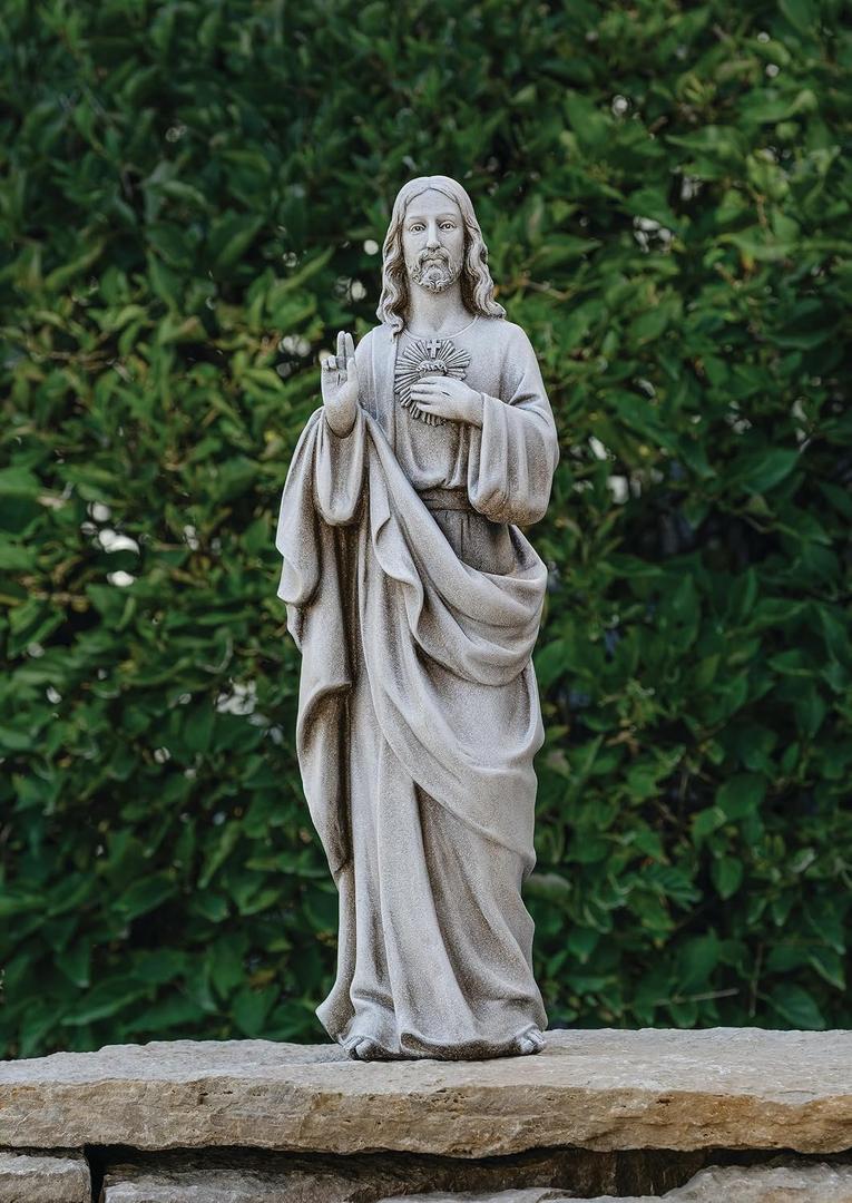 Joesph's Studio by Roman, 17.75" Sacred Heart of Jesus Garden Statue, Outdoor Catholic Devotional Figure, Stone-Look Finish