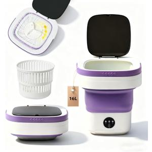 Mini Portable Foldable Washer - 16L Portable Washing Machine, Spin dryer, Small Folding Washing Machine 3 Cleaning Modes for Baby Clothes/Intimate Apparel, for Travel, Home (Purple)