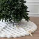 Starry Dynamo 72-Inch Puff Quilt Faux Fur Christmas Tree Skirt, Soft Plush Tufted Texture with Satin Ribbon Ties, Cream