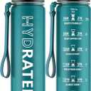 Water Bottle with Straw, 32oz Motivational Water Bottles with Time Marker to Drink, Tritan BPA Free, 1L Sports Water Bottle with Carry Strap LeakProof for Women Gym Fitness Outdoor (1 Pack) (Lakeshore Green)