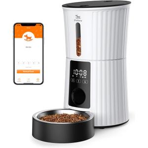 Petory Automatic Cat Feeders Wi-Fi - 4L Dry Food Dispenser for Cats and Dogs 10 Meals per Day Smart Pet Feeder with Desiccant Bag Dual Power Supply 10S Voice Recorder (White)