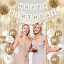 White and Gold Birthday Decorations for Women Girls, Gold White Sand Confetti Metallic Printed Balloon Butterfly Sticker Fringe Curtain Happy Birthday Banner Heart Garland Paper Pompom Party Supplies