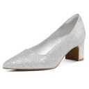 mysoft Women's Pointed Toe Pumps 2 Inch Chunky Block Low Heels Dressy Shoes Slip On Pumps Silver 10