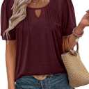 KISSMODA 2026 Womens Short Sleeves V Neck Floral Summer Tunic Top Woman Boho Tunics Tops, XL