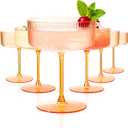 Ciaell 12PCS Plastic Ribbed Martini Glasses - 10 Oz Amber Disposable Coupe Glasses with Stem - Heavy Duty Margarita Cups for Bars, Cocktails, Whiskey, Parties & Wedding