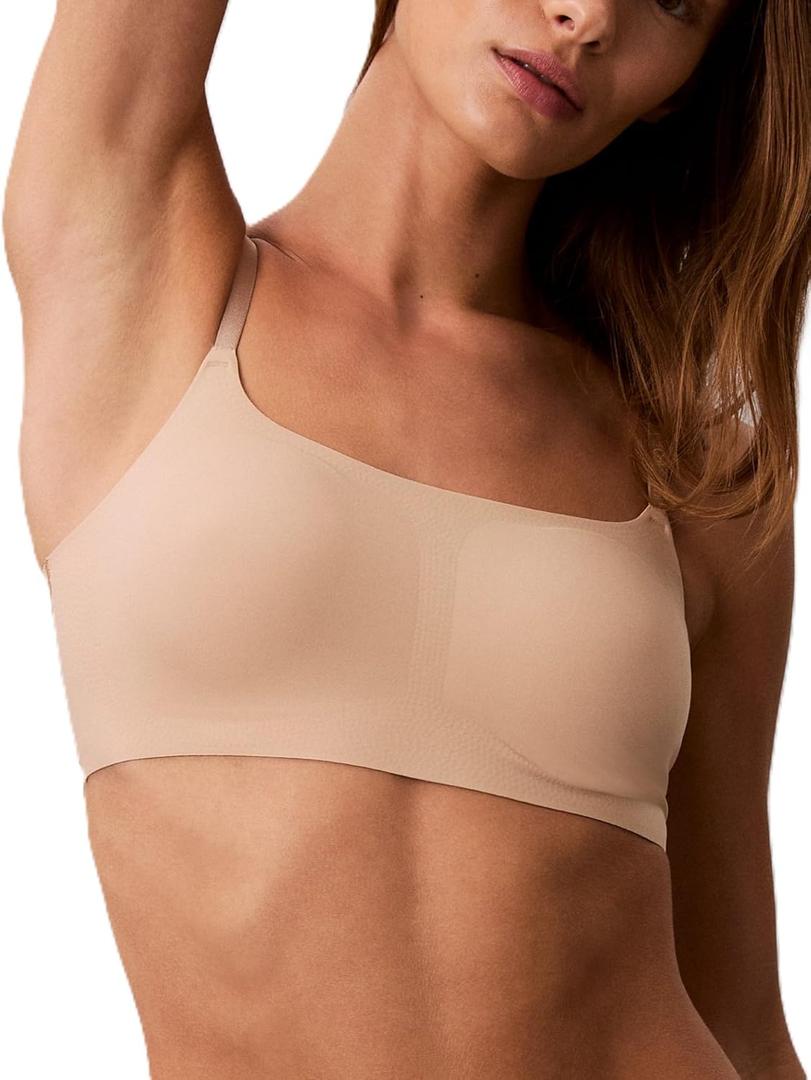 Calvin Klein Women's Comfort Seamless Adjustable Skinny Strap Bralette Bra (Bare) XS