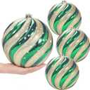 8 inch Extra Large Christmas Ornament Balls, 4 pcs Green and Gold Christmas Ornaments Shatterproof Giant Christmas Balls, Oversized Christmas Tree Baubles for Holiday Party Outdoor Decor