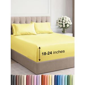 Extra Deep Pocket Queen Sheet Set - 4 Piece Breathable & Cooling Bed Sheets - Hotel Luxury Sheet Set - Ultra Soft, Wrinkle Free & Comfy - Easily Fits Extra Deep Mattresses - Deep Pocket Yellow Sheets