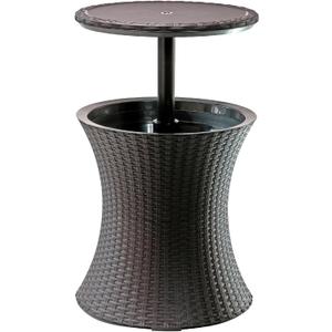 Keter Pacific Cool Bar Outdoor Patio Furniture and Hot Tub Side Table with 7.5 Gallon Beer and Wine Cooler, Espresso Brown