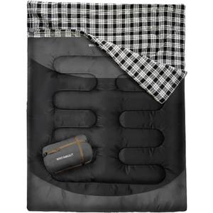 Double Sleeping Bag for Adults Machine Washable 2 Person Camping Sleeping Bag Queen Size Waterproof with Compression Sack for Cold Weather 3-4 Seasons, Flannel
