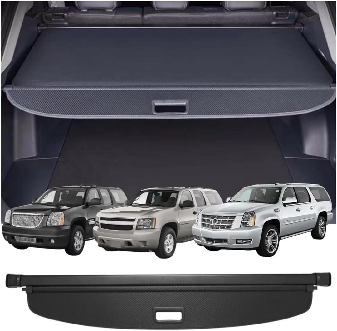 Retractable Cargo Cover Compatible with Chevrolet Suburban Cadillac Escalade ESV GMC Yukon XL 2007-2014 Power Tailgate Trunk Shield Security Shade Privacy Screen (65.5 Inches Power Tailgate)