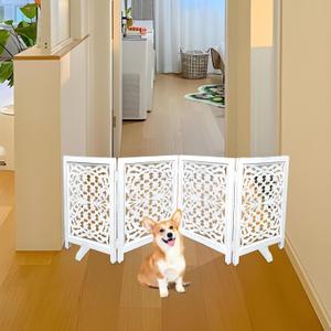 Goroly Home Wooden Dog Gate - Foldable Freestanding Pet Gate for Indoor Use, Adjustable Safety Barrier for Dog, Puppies & Small Pets, Perfect for Stairs & Doorways- 24x72 Inch Antique White (4 Panel)