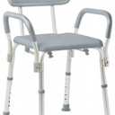 Medline Shower Chair with Backrest and Padded Armrests - 350 lb. capacity, Bath Bench, Seat, Stool for Independent Adult, Seniors, Elderly & Disabled Patients