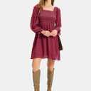 EXLURA Women's 2025 Fall Long Sleeve Party Swiss Dot Dress Smocked Ruffle Cocktail Mini Dresses (M)