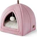 Bedsure Cat Beds for Indoor - 2 in 1 Cat Cave House Tent for Kittens and Small Pets with Removable Washable Cushioned Pillow, Foldable Kitten Hideaway with Non-Slip Bottom, Pink, 16 inches
