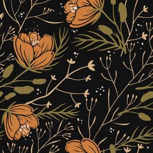 VEELIKE Black Floral Peel and Stick Wallpaper Boho Orange Floral Wallpaper for Bedroom Bathroom 17.7''x118'' Prepasted Removable Dark Botanical Wall Paper Flower Contact Paper for Cabinets Shelves