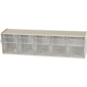 Akro-Mils TiltView Plastic Storage Cabinet with 5 Tilt Out Bins, Horizontal Plastic Parts Organizer, Teacher Toolbox, and Office Supply Organizer, 23-5/8" W x 6-1/2" H x 5-5/8" D, Stone