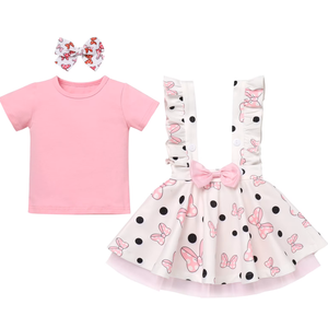 IBTOM CASTLE Toddler Baby Girls Mouse Birthday Outfit Short Sleeve Pullover T-shirt Suspender Skirt with Headband Cake Smash Casual Outfits 3T-4T Pink