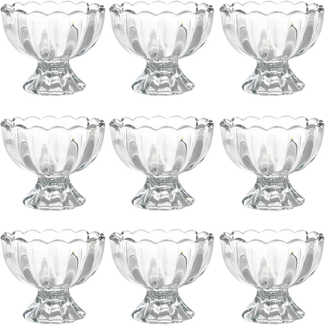 Iced Cream Dessert BowlSet of 96oz Vintage Glass ware with Heavy Base, Drinking Cup for Sundae, Fruit, Ice Cream, Snack, Condiment (9)