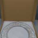 Antique Charger Plates, 13 Inch White Dinner Plate Chargers Round Server Ware. Set of 6 Plastic Embossed Charger for Dinner, Party, Wedding, Elegant Tableware Decoration. (White)