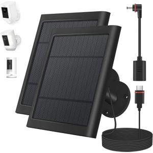 2 Pack 4W Solar Charger for Ring Spotlight & Stick Up Outdoor Cam, Black, High Efficiency, 10FT/3M Long Cable with USB-C to Ring Barrel Plug Adapter